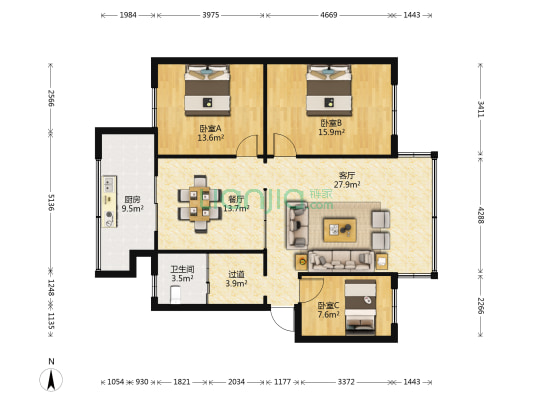 关平路58号 3室2厅1卫 98平方