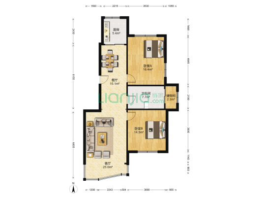 鑫泰家园 2室2厅1卫 114平方