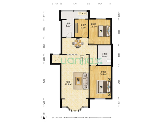 南风雅苑 3室1厅1卫 134平方