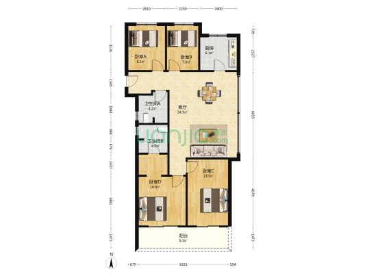 枫翠岚湾 4室1厅2卫 125平方
