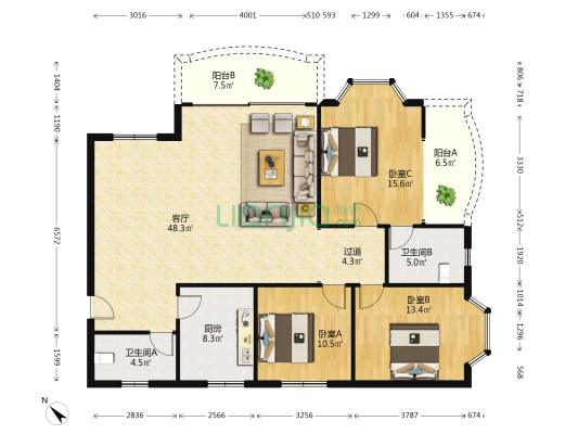 佳庆园 3室1厅2卫 144平方