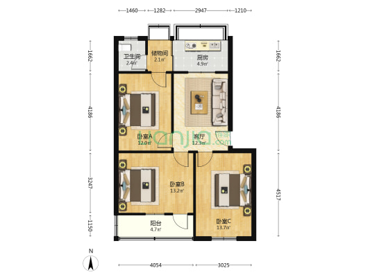 西二路251号院 3室1厅1卫 84平方