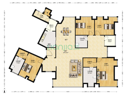 万通华府A区 4室1厅3卫 311平方
