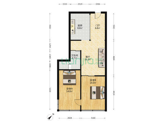明珠商住楼 2室1厅1卫 79平方