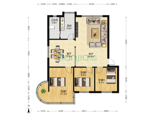 安泰园 3室2厅1卫 96平方