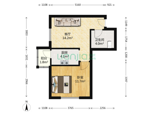 宝聚家园 1室1厅1卫 57平方