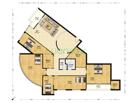 景泰轩 5室1厅1卫 239平方