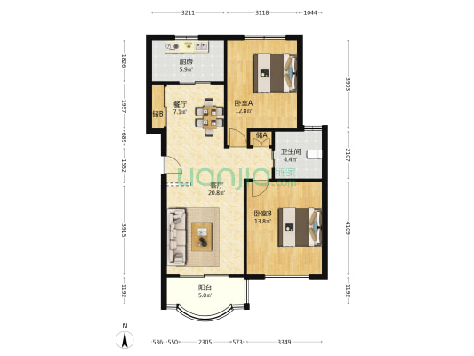 龙漕家园 2室2厅1卫 98平方