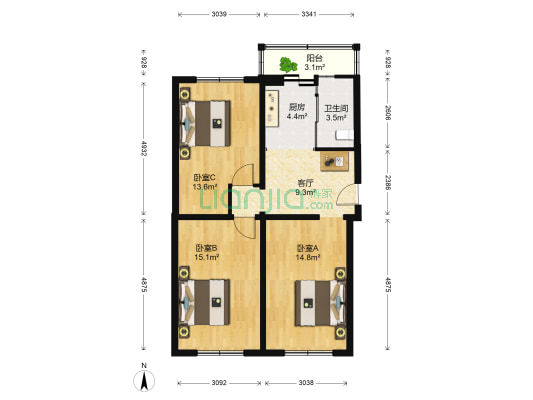省政府宿舍 3室1厅1卫 81平方