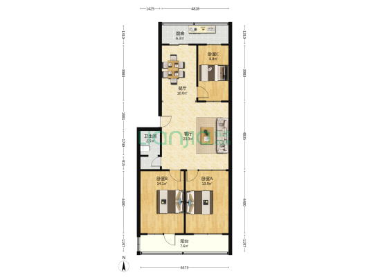 地税局家属院 3室2厅2卫 103平方