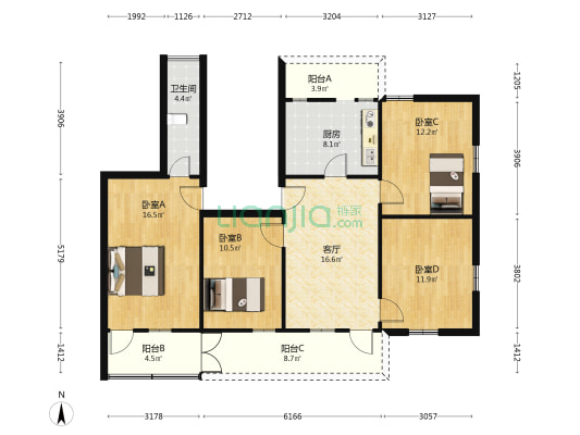 六角巷26号 4室1厅1卫 113平方