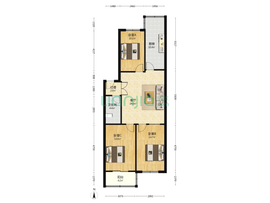 锦西社区 3室1厅1卫 105平方