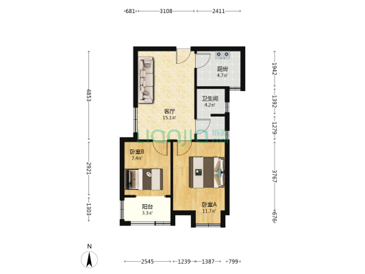 滨湖菊园 2室1厅1卫 66平方