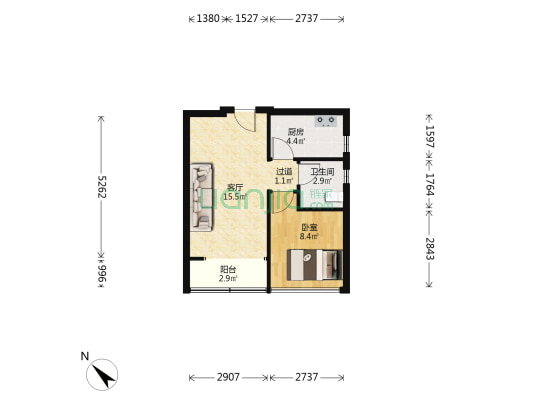 招商臻城花园 1室1厅1卫 53平方