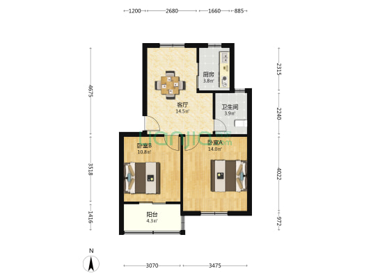 万寿新村五区 2室1厅1卫 63平方