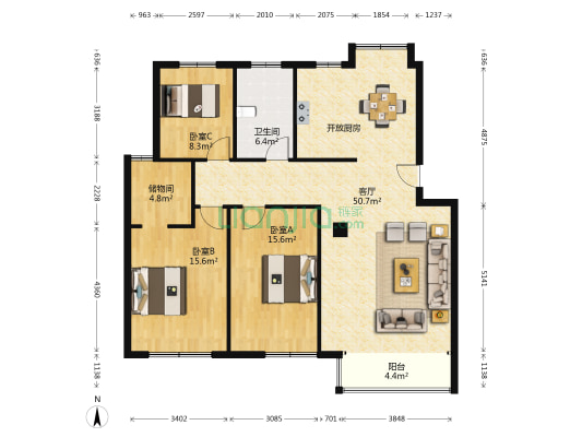 乐江新村 3室1厅1卫 127平方