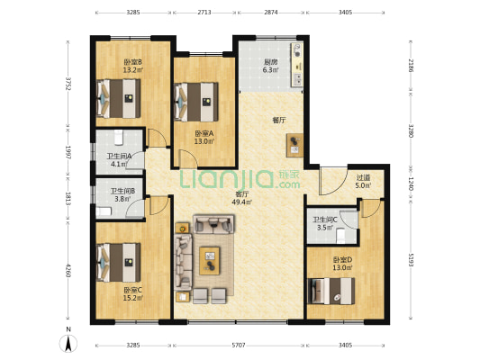 兰亭荟 4室1厅3卫 170平方