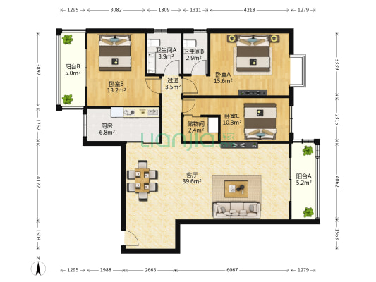 湖景华庭 3室1厅2卫 140平方