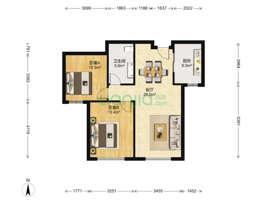融创海逸长洲二期 2室1厅1卫 98平方