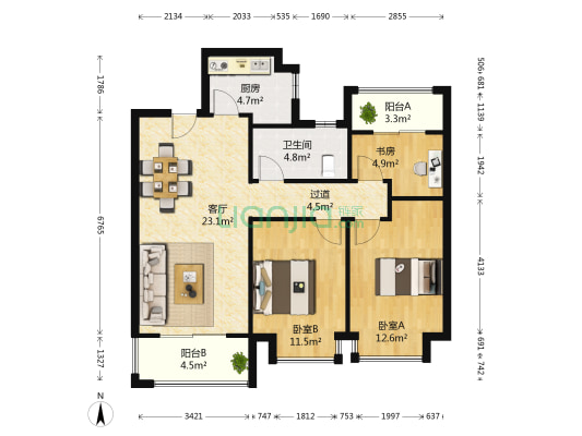 万达文化旅游城万达首府L1区 3室1厅1卫 97平方