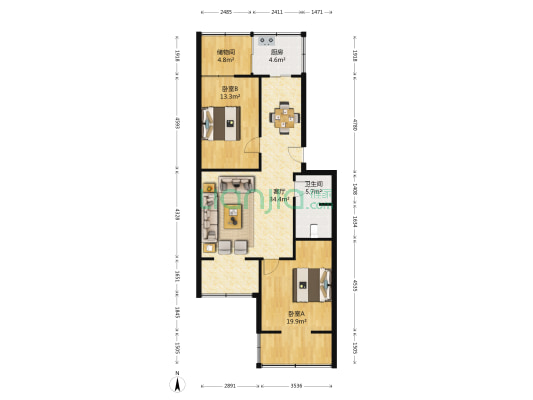 八十中汉德花园 2室1厅1卫 100平方