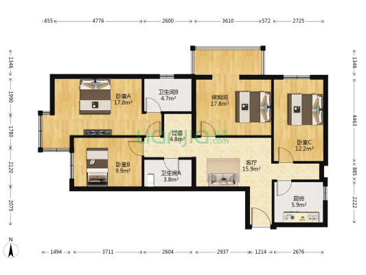 五道口嘉园 3室1厅2卫 125平方