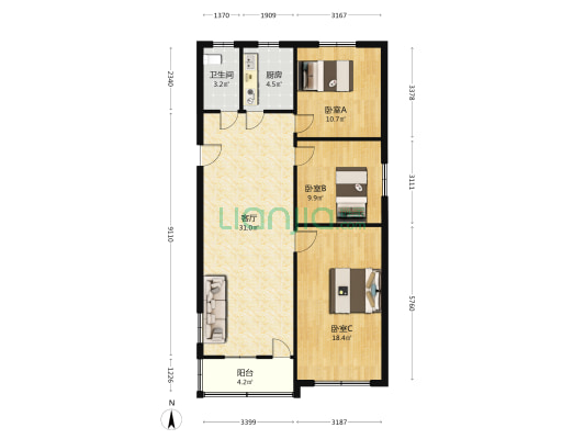奎星路89号 3室1厅1卫 98平方
