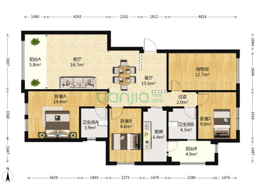 俊发九夏云水 3室2厅2卫 128平方