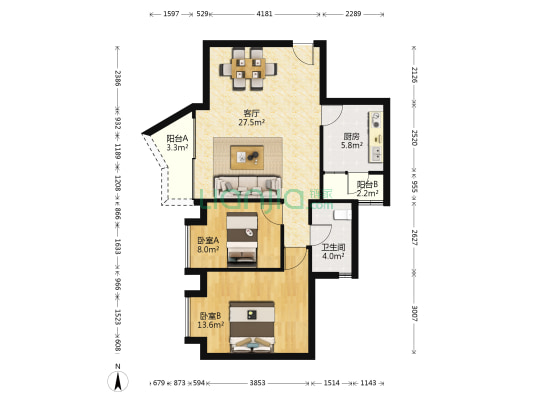 鼎太风华一期 2室1厅1卫 78平方