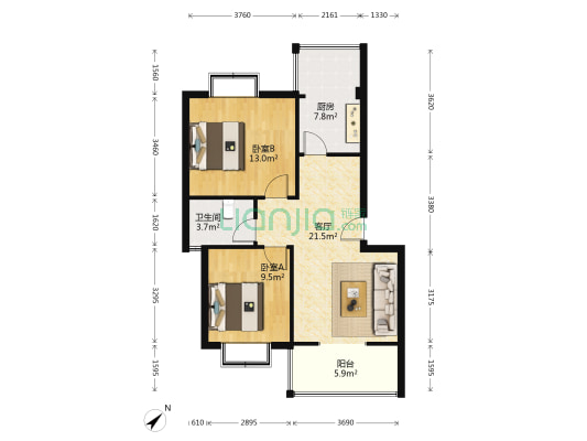 四季阳光 2室1厅1卫 73平方