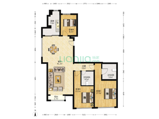 海怡庄园东区 3室1厅2卫 142平方