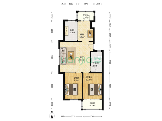 坤宇幸福花园 2室2厅1卫 81平方
