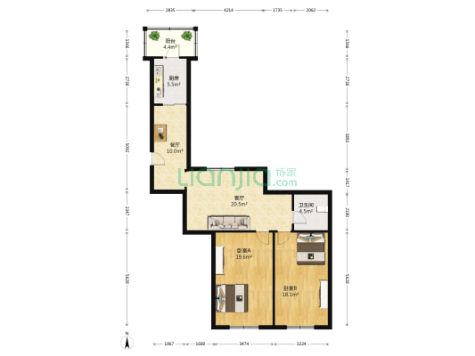 新华广场 2室2厅1卫 114平方