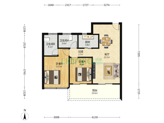 中投·悦府 2室1厅2卫 81平方