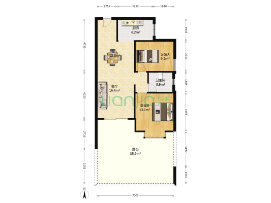 帝璟东方 2室2厅1卫 75平方