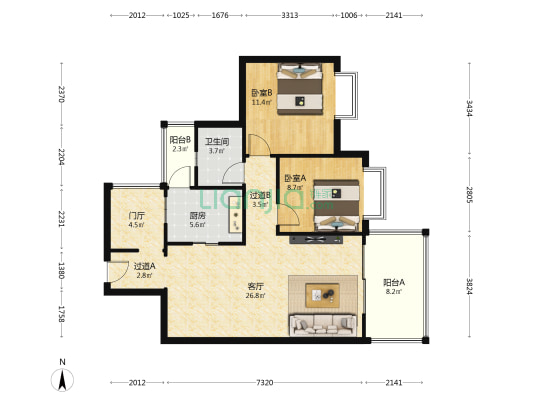 红树湾一期 2室1厅1卫 84平方