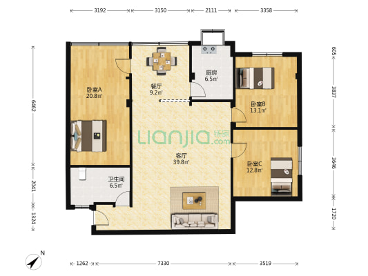 洞庭巷7号 3室2厅1卫 110平方
