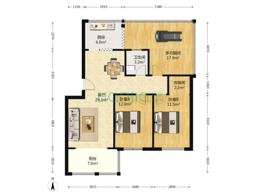 民生上和城 3室1厅1卫 76平方