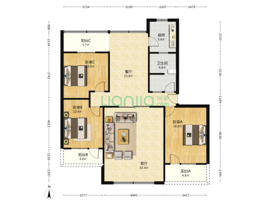 棠湖西路二段8号 3室2厅1卫 130平方