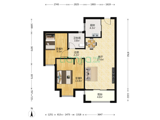 武汉城建汉樾台 2室1厅1卫 85平方