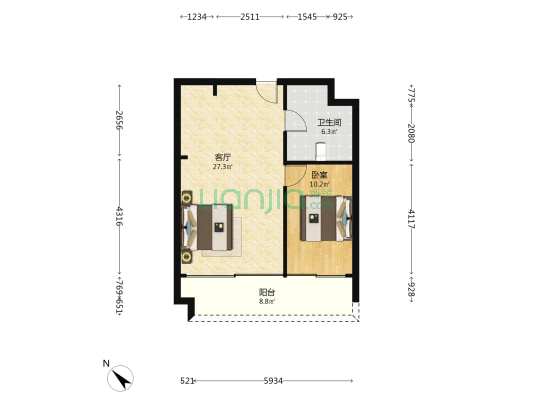 海悦湾二期 1室1厅1卫 75平方