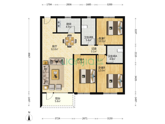 兴源巴黎城 3室1厅2卫 118平方