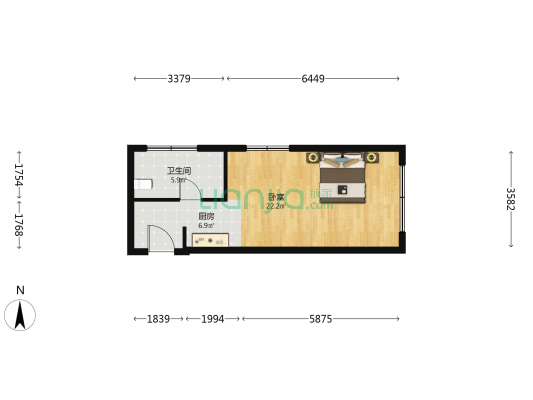 羽丰大厦 1室0厅1卫 56平方