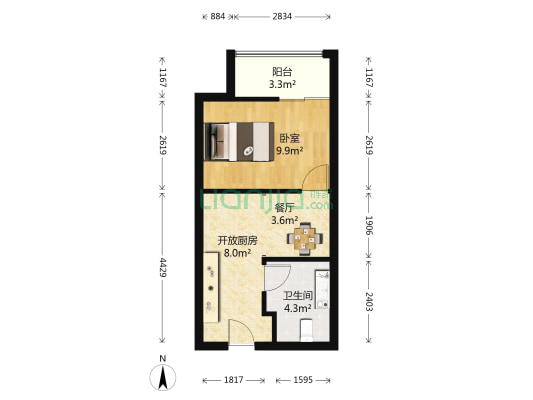 国贸中心 1室1厅1卫 48平方