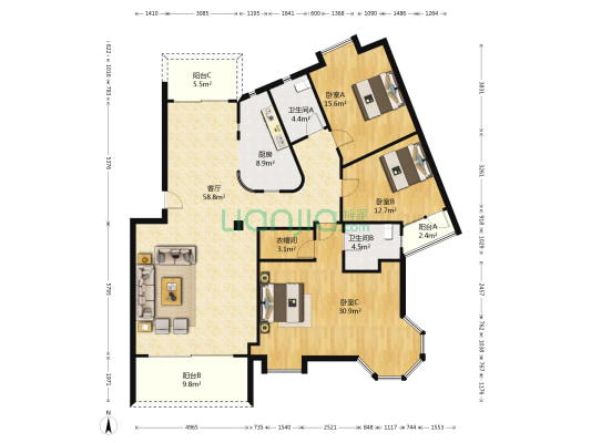 江滨花园 3室1厅2卫 161平方
