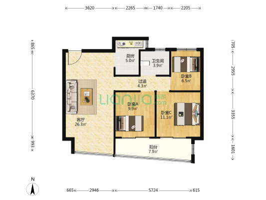 跃龙娄庭 3室1厅1卫 100平方