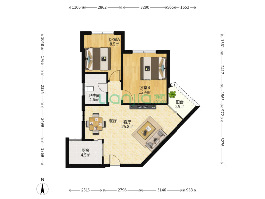 宝达大厦 2室1厅1卫 80平方
