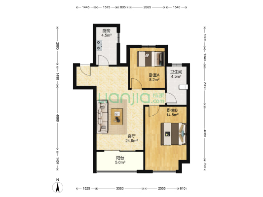 建滔裕花园 2室1厅1卫 80平方