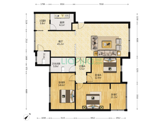 德阳日报社第二生活区 3室1厅2卫 139平方