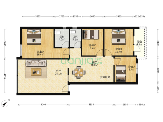 威信友谊大厦 4室2厅2卫 126平方